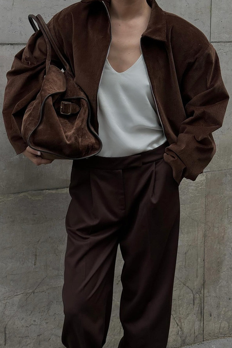Retro Coffee Cotton Corduroy Zip Jacket