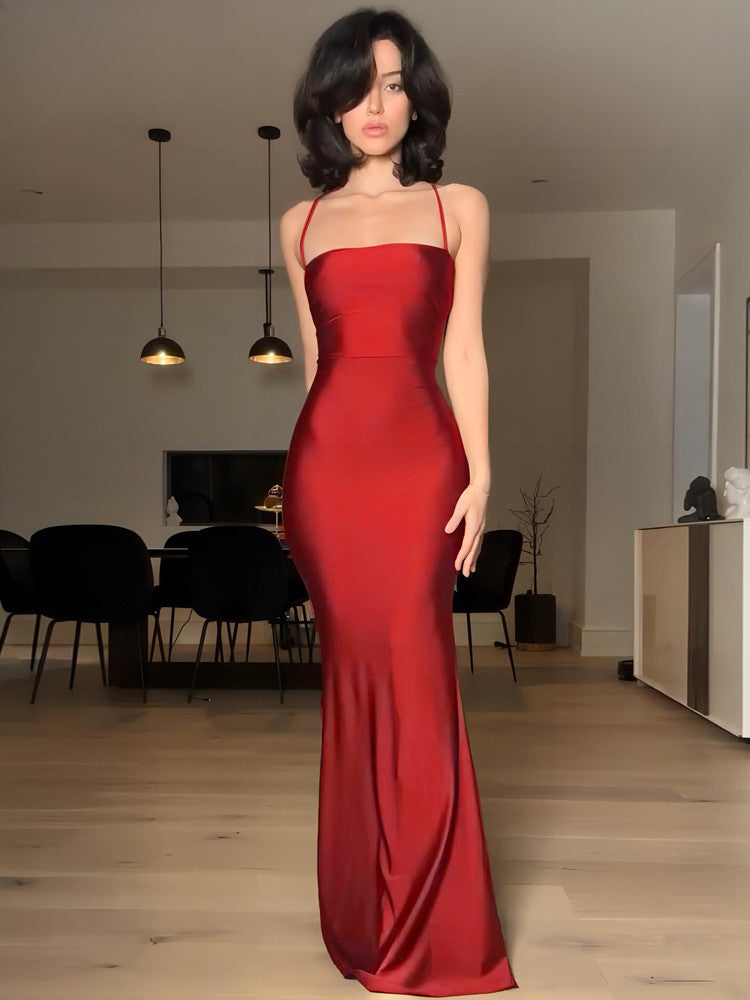 Elegant Backless Draped Bandage Sexy Maxi Christmas Party Dress