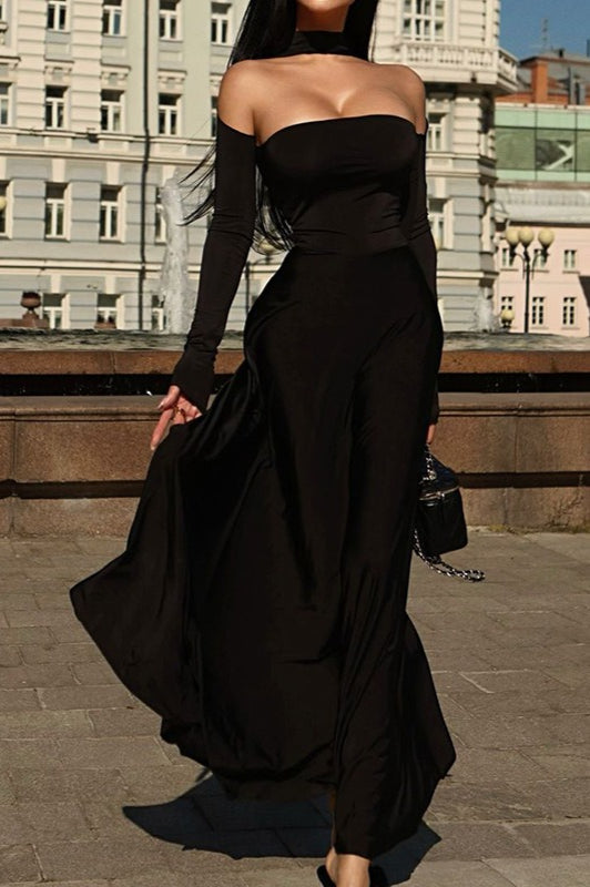 Halter Neck Ball Gown Formal Dress S / Black