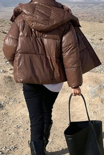 Cropped Plush Lined Oversized Puffer Jacket S / Brown