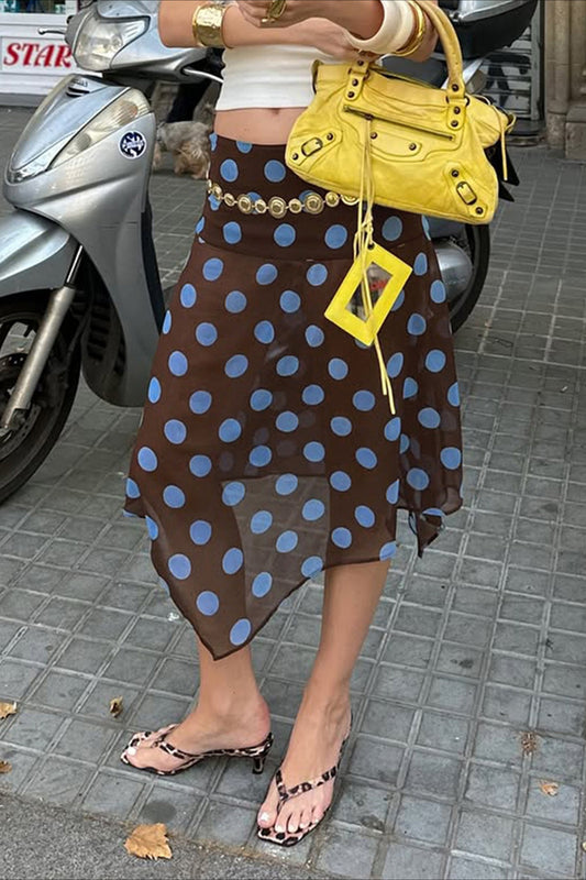 Jupe en maille transparente à volants et pois