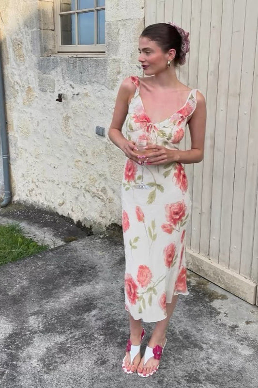 Robe de soirée à imprimé floral style français