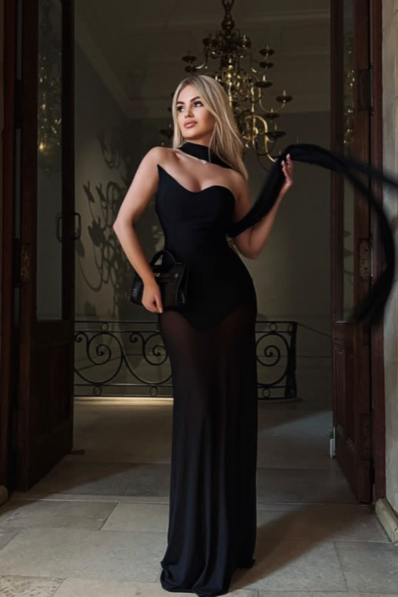 Stretch Tulle Bandage Mesh Formal Dress XS / Black