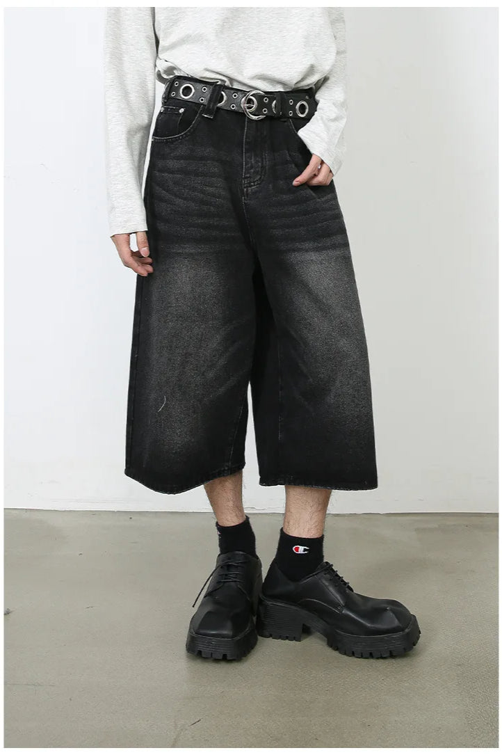 Vintage Y2K Loose Cropped Jeans Dark Gray / XS