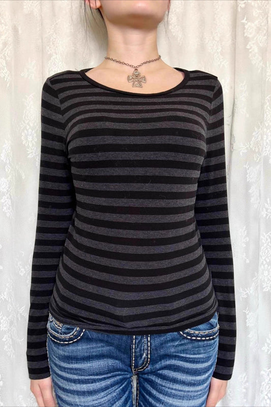 Striped Crew Neck Fitted Long Sleeve Tee