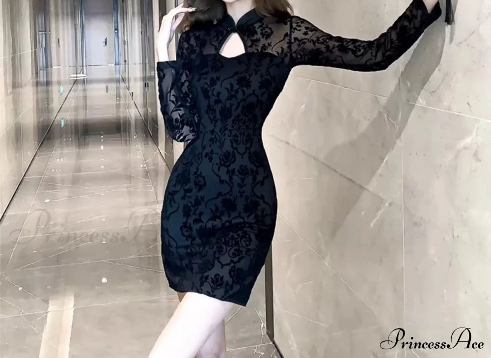 Fab Flocked Stylish Velvet Mini Dress Dressy Dresses