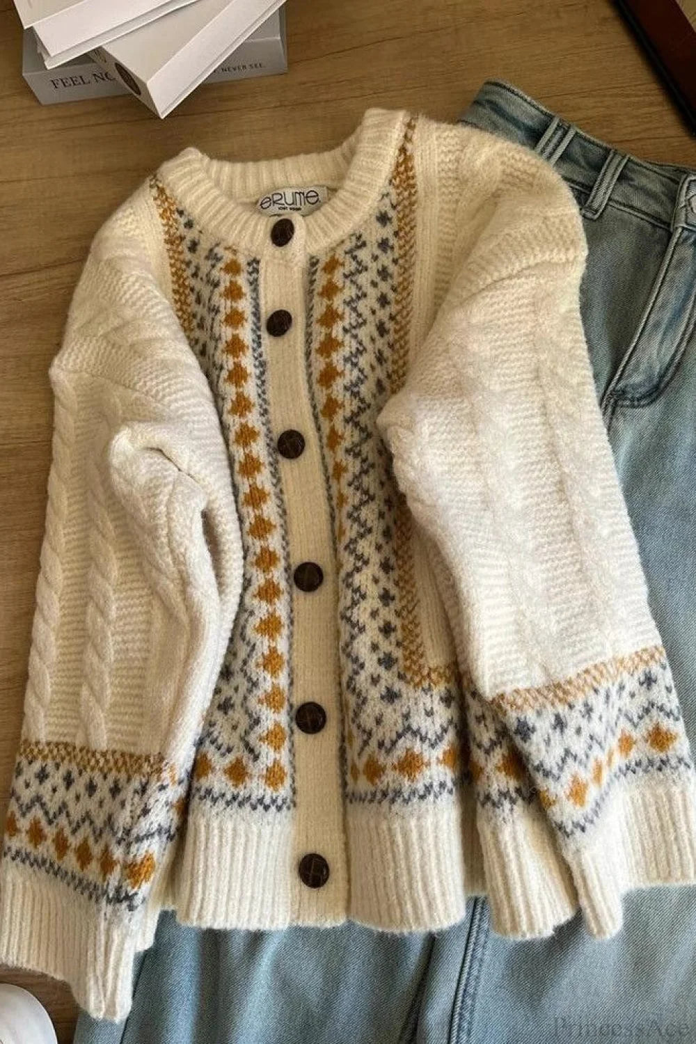 Fair Isle Fair Isle Cable Loose Thick Cardigan Sweater