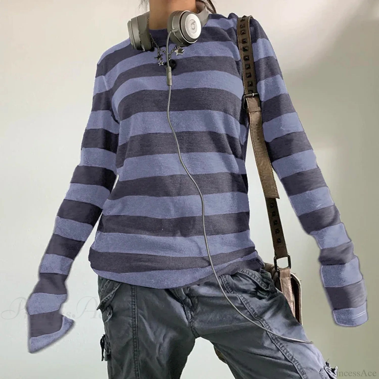 Fairy Grunge Knit Oversized Striped Long Sleeve Crewneck Knit Top Zebra-stripe3 / S knittop-250126