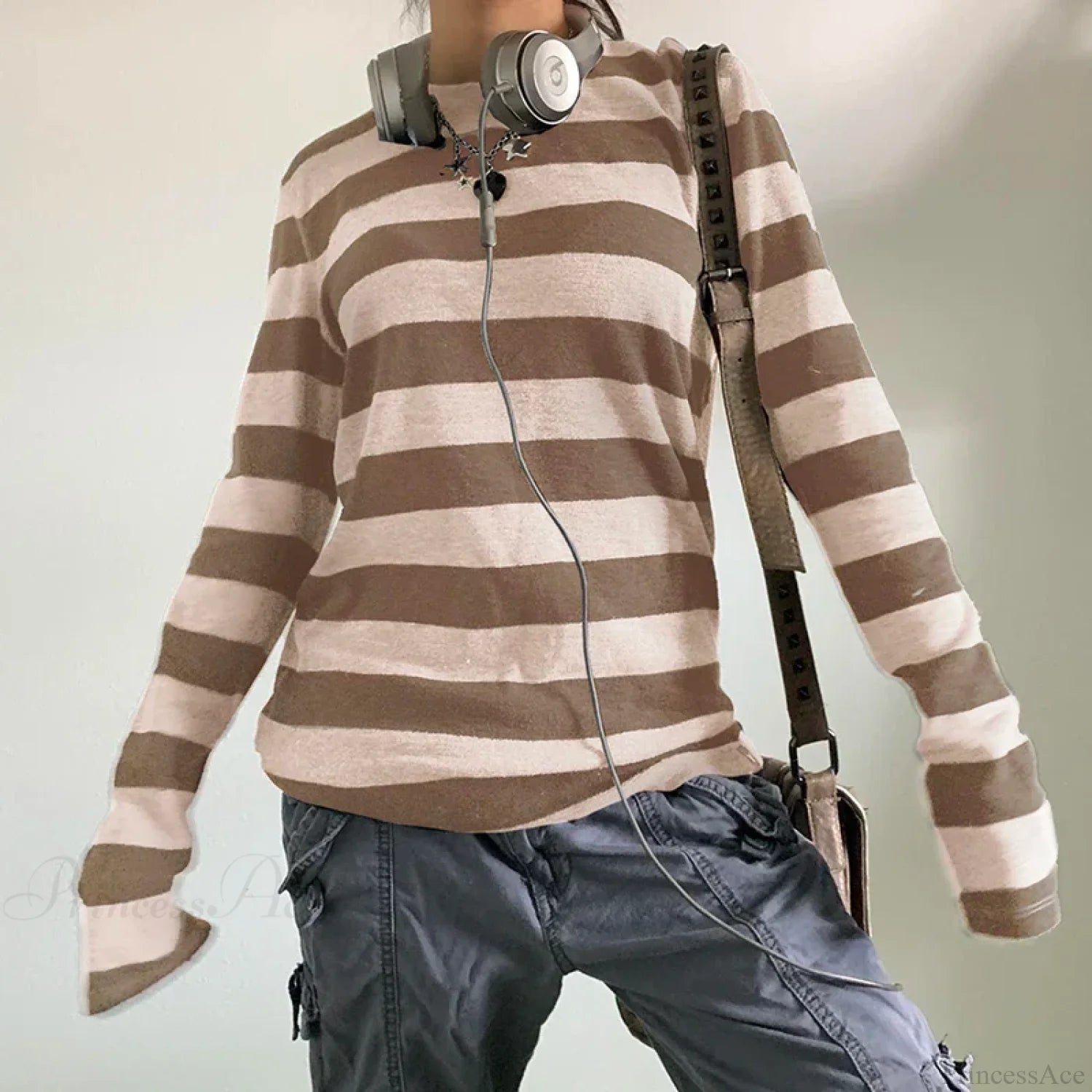 Fairy Grunge Knit Oversized Striped Long Sleeve Crewneck Knit Top Zebra-stripe4 / S knittop-250126