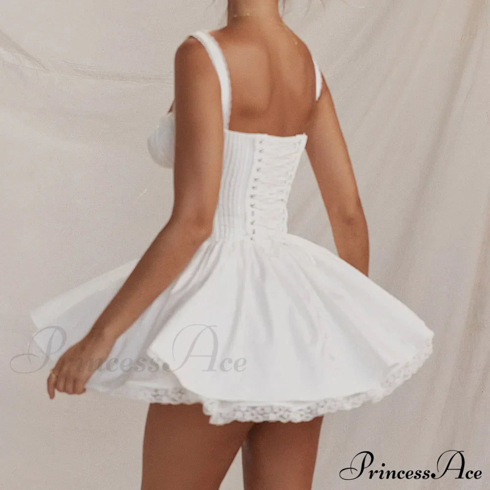 Fairy Grunge Lace Up White Corset Frill Mini Dress