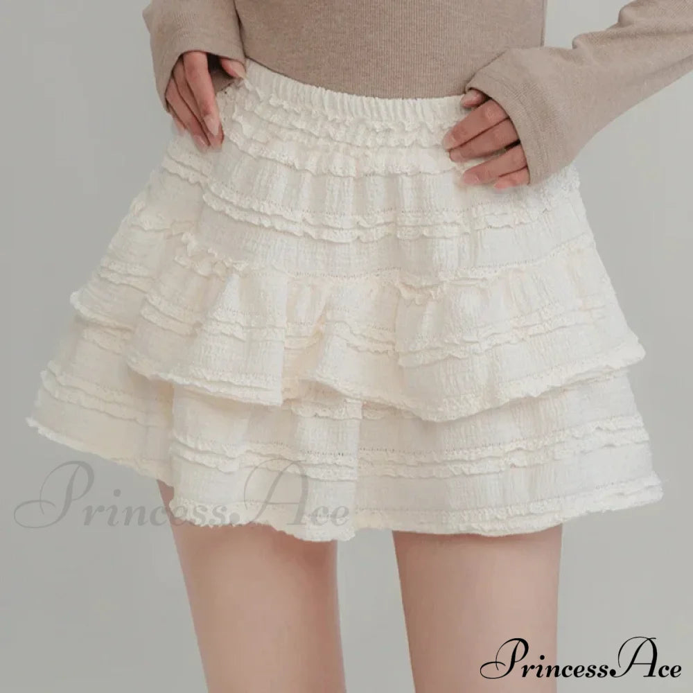 Fairycore White Lace Patchwork Layered Skirt