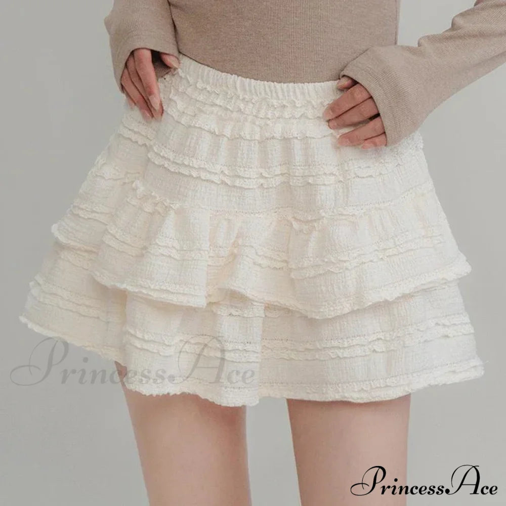 Fairycore White Lace Patchwork Layered Skirt White / S