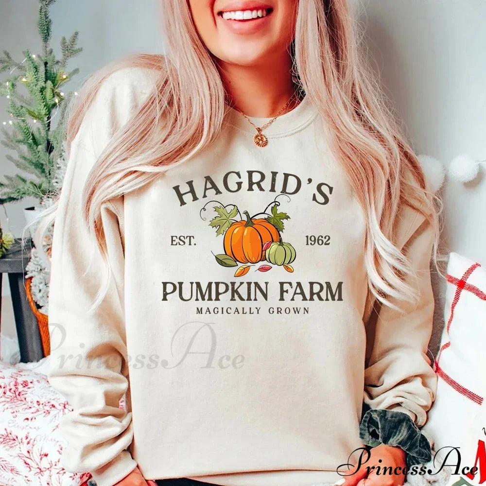 Fall Festive Pumpkin Cozy Warm Hoodie Khaki / S Sweatshirts & Hoodies-L