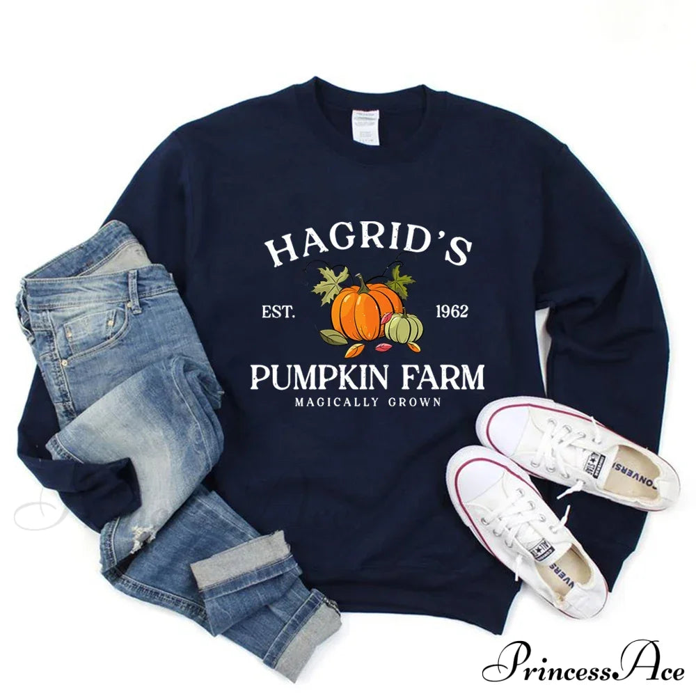 Fall Festive Pumpkin Cozy Warm Hoodie Navy Blue / S Sweatshirts & Hoodies-L