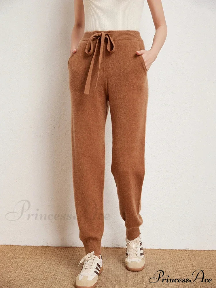 Fall New Solid Wide Pit Stripe Casual Knitted Wide-Legged Streetwear Pants Brown / M