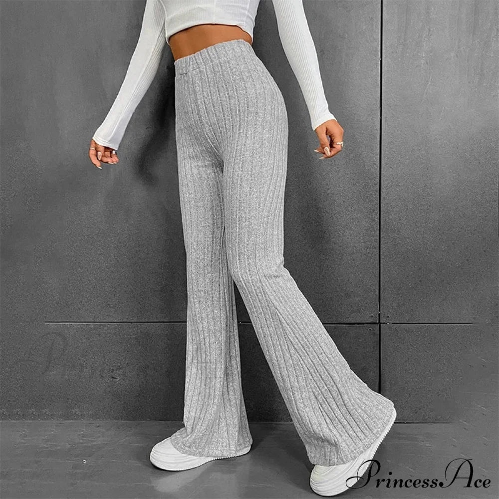 Fall New Solid Wide Pit Stripe Casual Knitted Warm Streetwear Pants