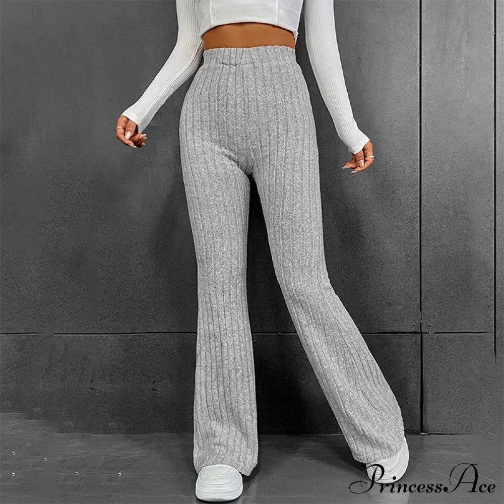 Fall New Solid Wide Pit Stripe Casual Knitted Warm Streetwear Pants