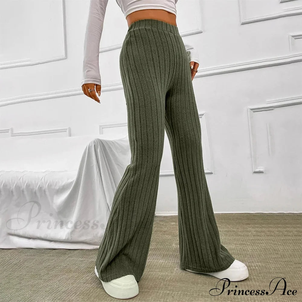 Fall New Solid Wide Pit Stripe Casual Knitted Warm Streetwear Pants