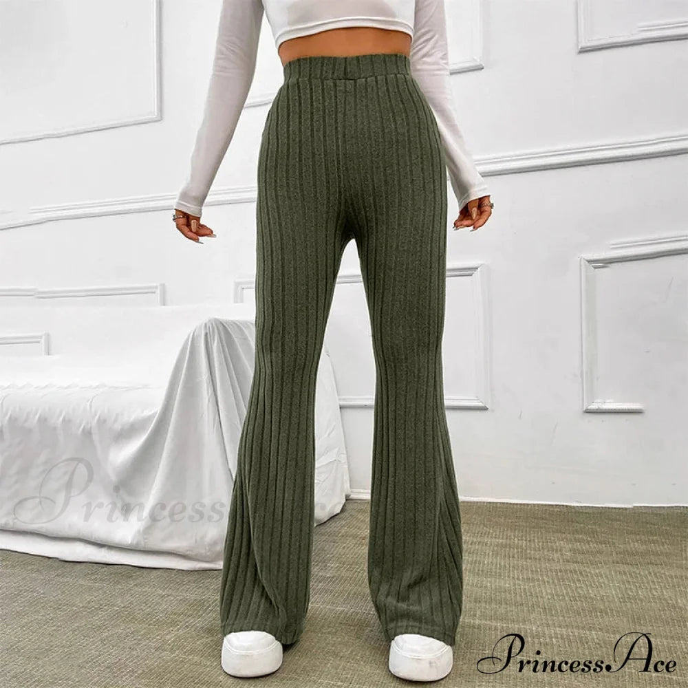 Fall New Solid Wide Pit Stripe Casual Knitted Warm Streetwear Pants