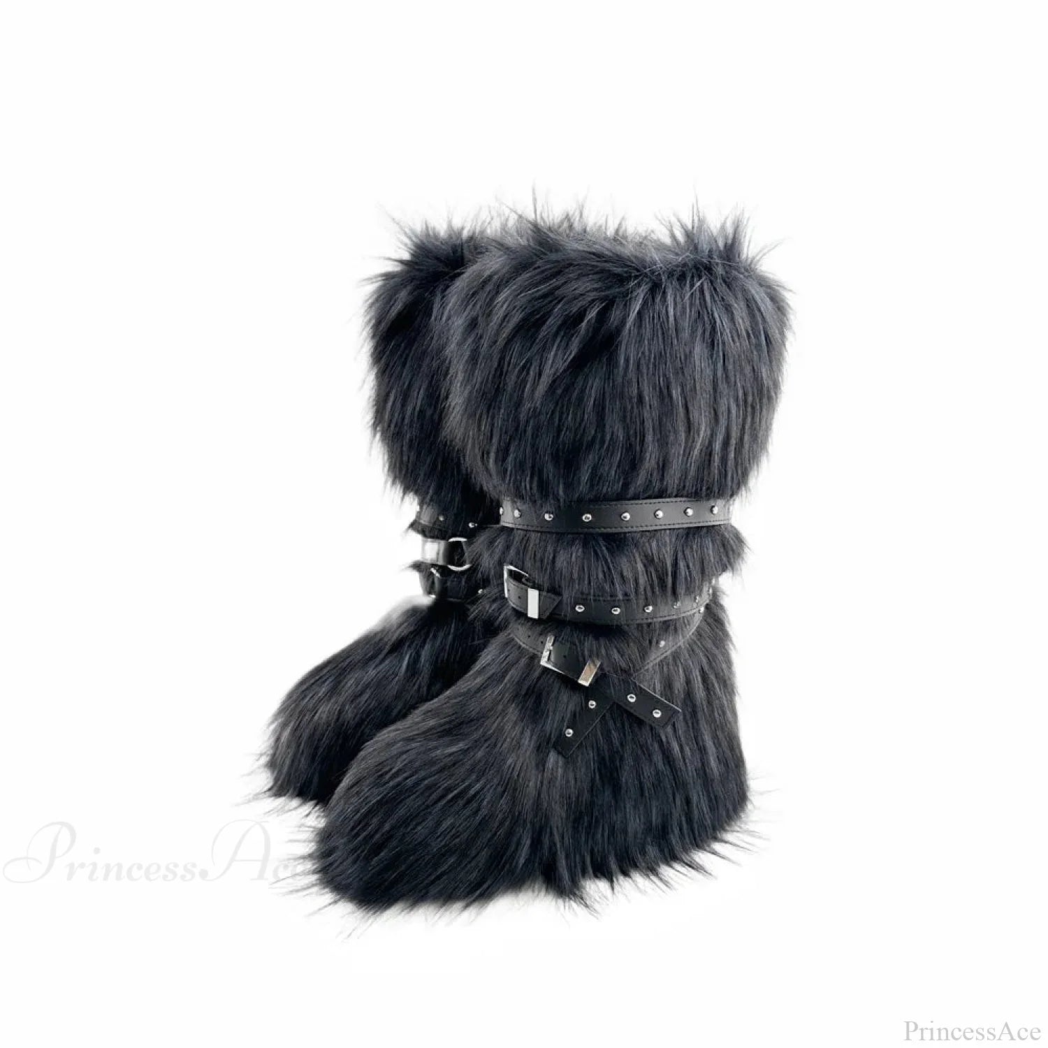 False Hair Wedge Platform Brown Gothic Winter Knee Boot BLACK / 36