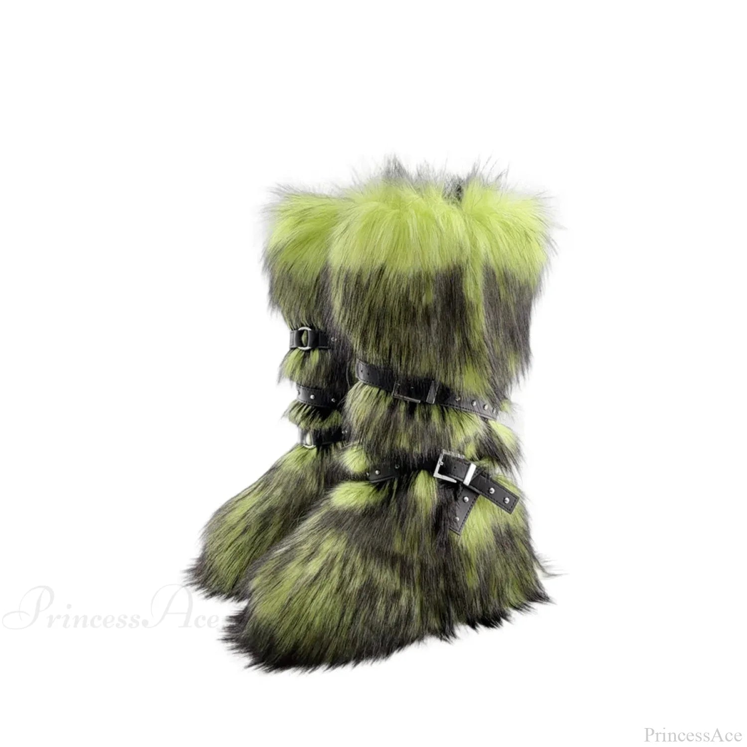 False Hair Wedge Platform Brown Gothic Winter Knee Boot Green / 36