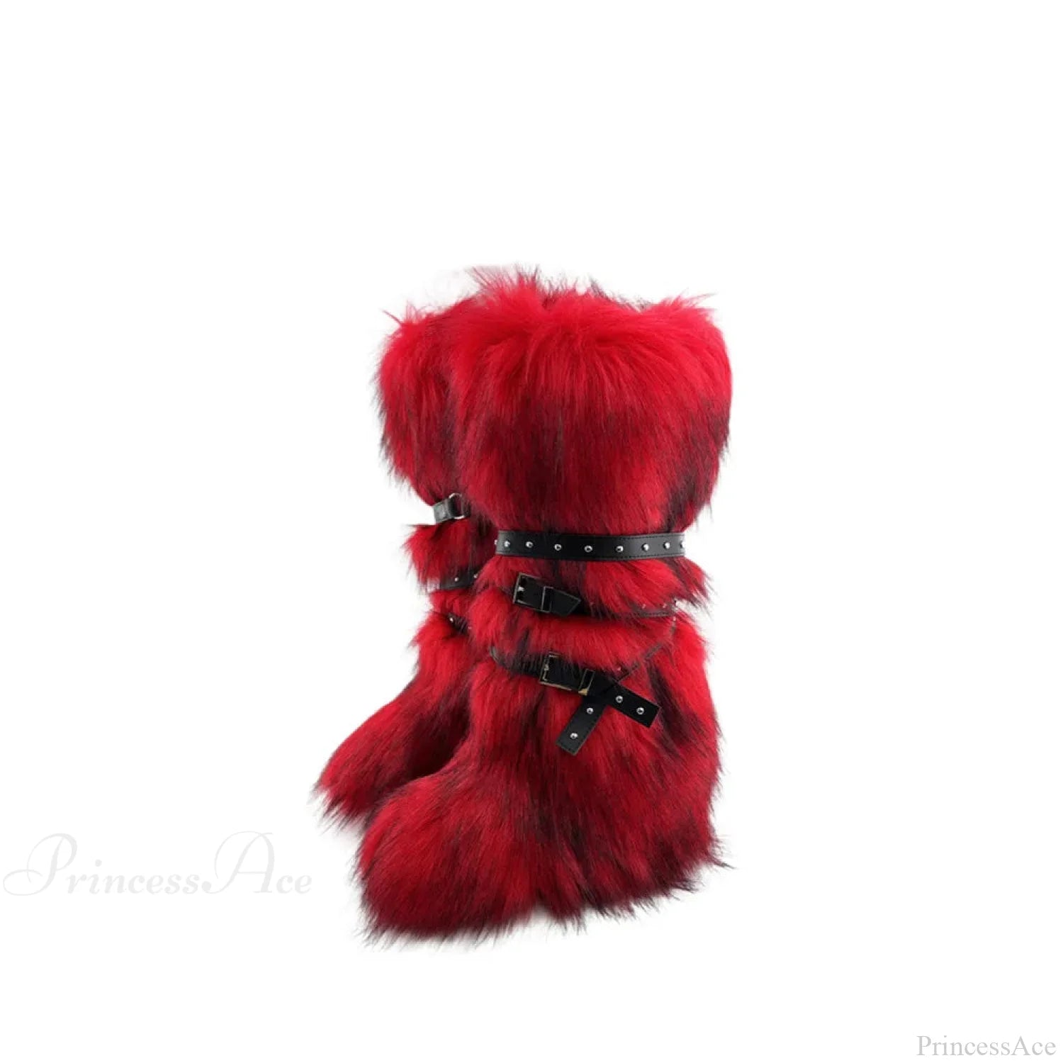 False Hair Wedge Platform Brown Gothic Winter Knee Boot Red / 36