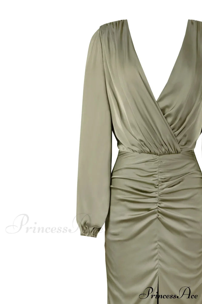 Fancy Olive Silk Charming Maxi Evening Dress