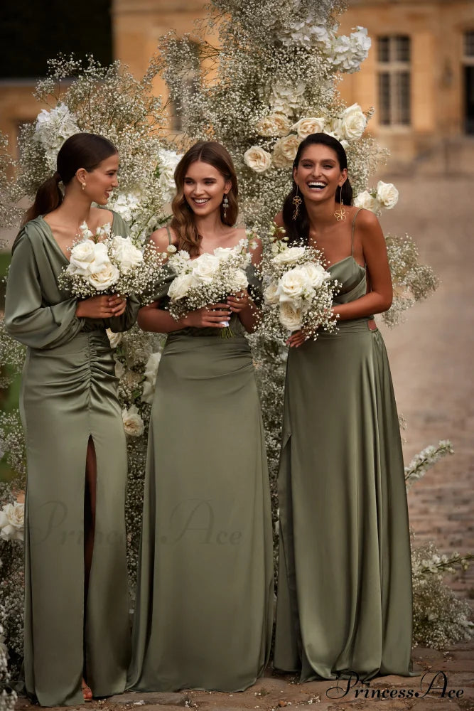 Fancy Olive Silk Charming Maxi Evening Dress