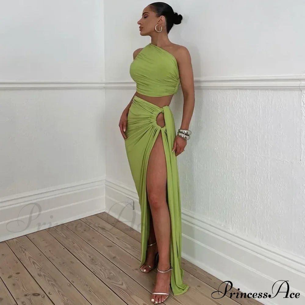 Fashion Asymmetric Sleeveless Maxi Dress Green / S