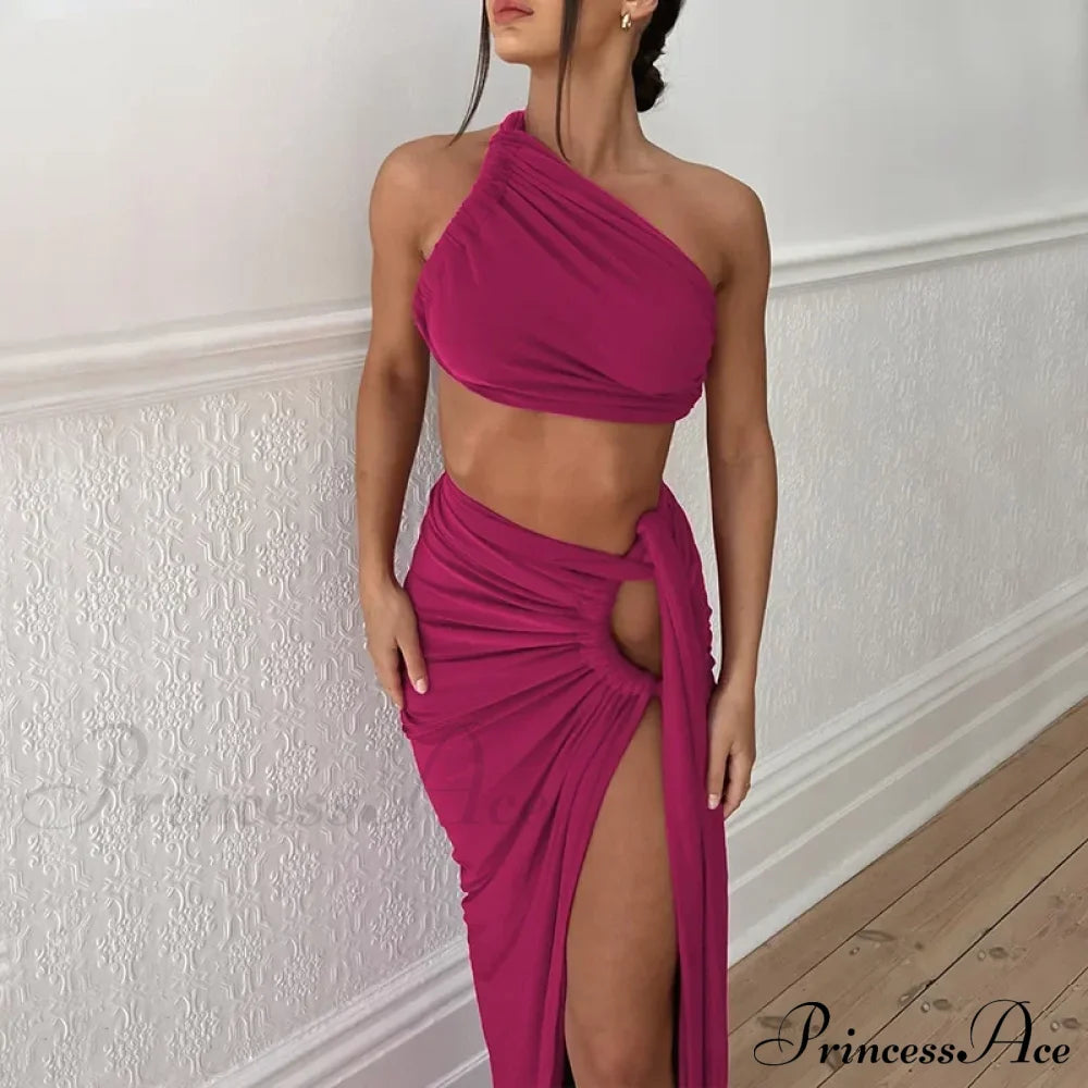 Fashion Asymmetric Sleeveless Maxi Dress Pink / S