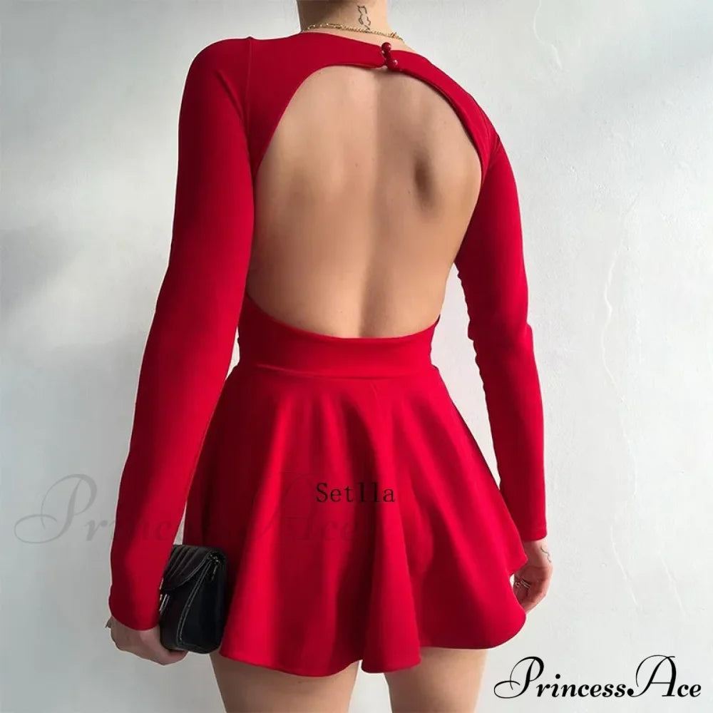 Fashion Backless V Neck A-Line Mini Dress