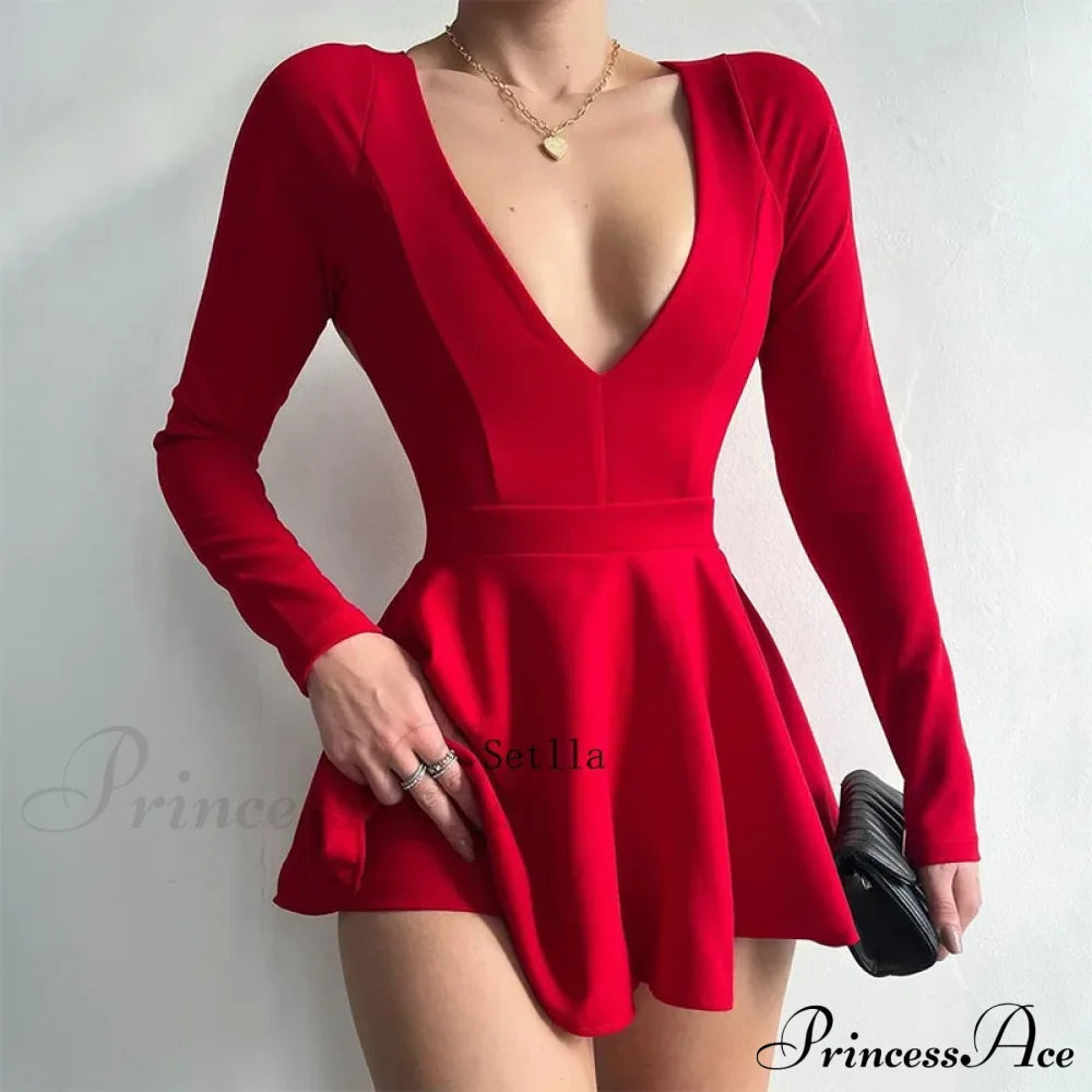 Fashion Backless V Neck A-Line Mini Dress