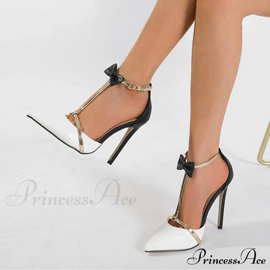 Fashion Bowknot Ankle-Strap Sexy Pointed-Toe Wedding Banquet Stripper Pumps Female High Heel