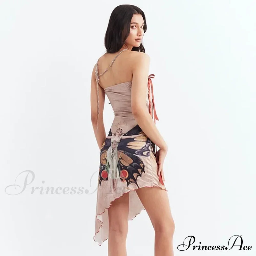 Fashion Butterfly Print Sexy Strapless Mini Dress