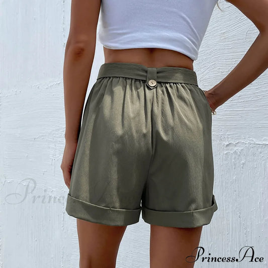 Fashion Casual Basic Summer New Green Female With Belt Short