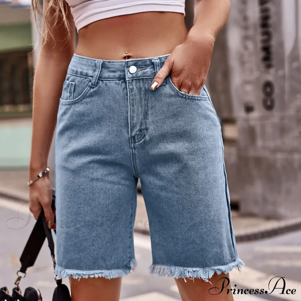 Fashion Casual Classic Retro Waist Streetwear Stright Short Blue / S