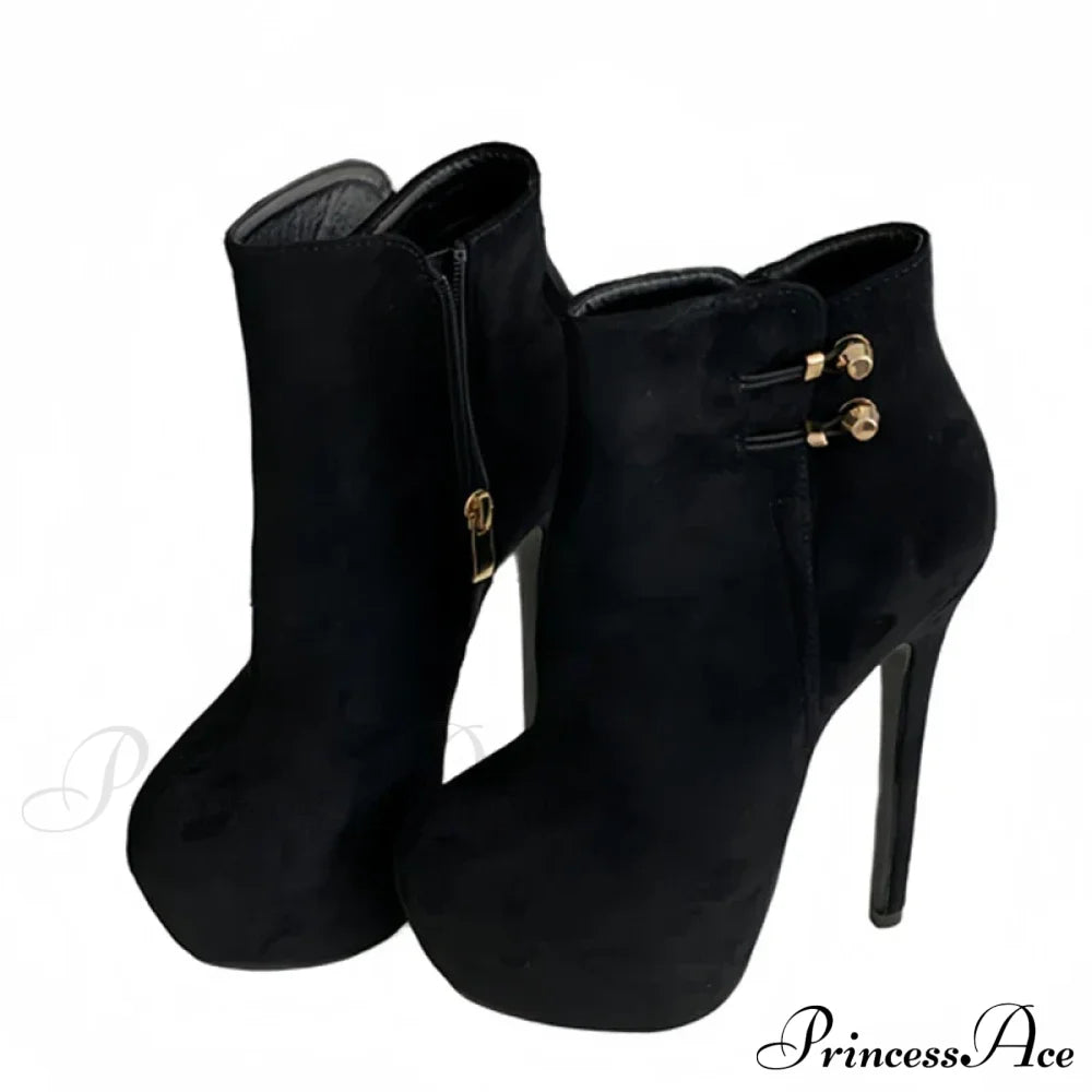 Fashion Chic Elasticitybuckle Strap Sexy Zip Round Toe Platform Pole Dance Extreme High Heel Black