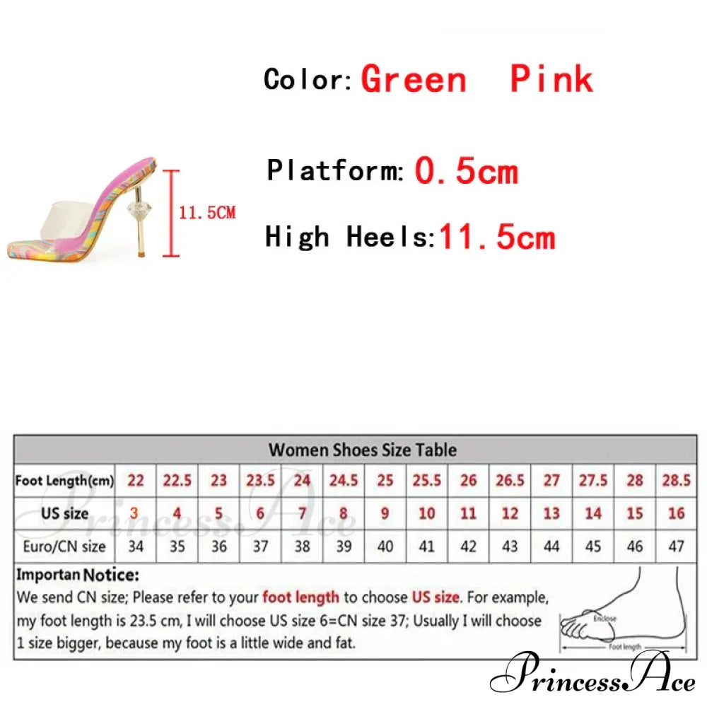Fashion Chic High Heeled Slippers Ladies Square Toe Summer Sandals Transparent Pvc Shoes Women