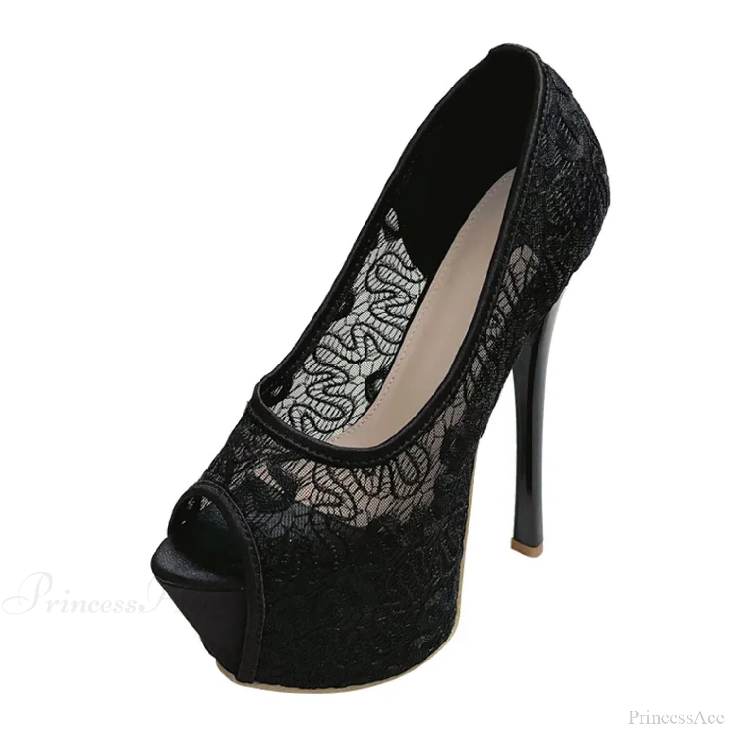 Fashion Design Embroidery Mesh Platform Pumps Slingback Shallow Peep-Toe Pink High-Heels Wedding