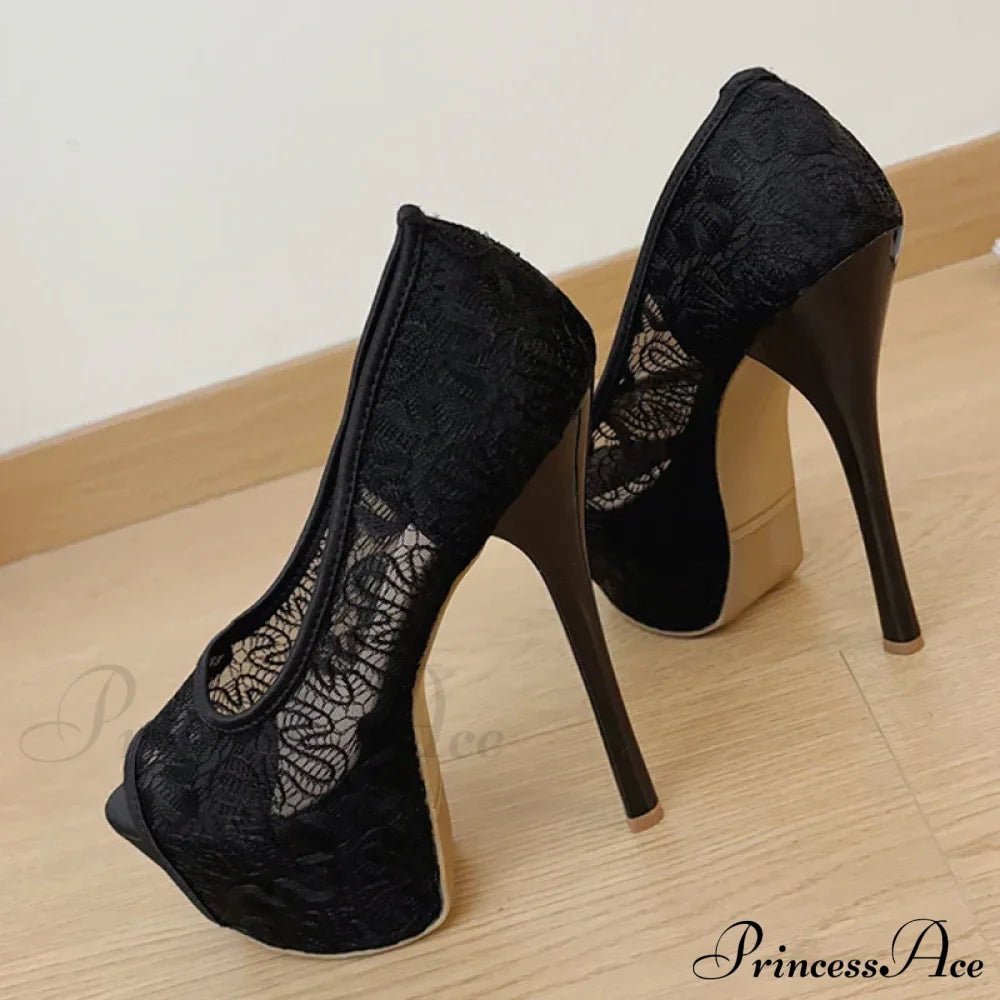 Fashion Design Embroidery Mesh Platform Pumps Slingback Shallow Peep-Toe Pink High-Heels Wedding