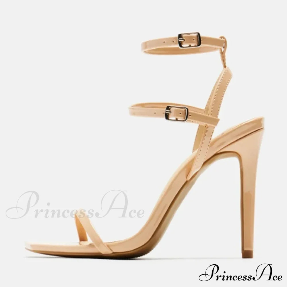 Fashion Double-Buckle Square-Toe Platform Sexy Gladiator Party Dress Summer High Heel Apricot / 36