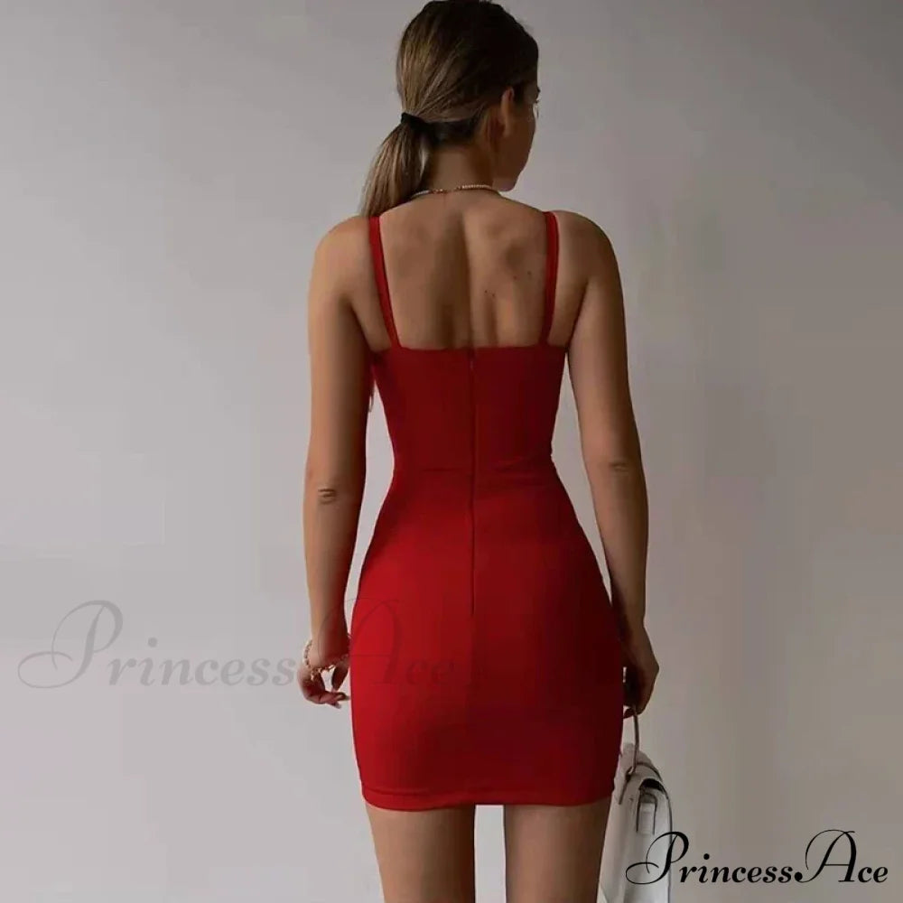 Fashion Elegant Patch Slim Fit Spaghetti Strap Backless Mini Dress