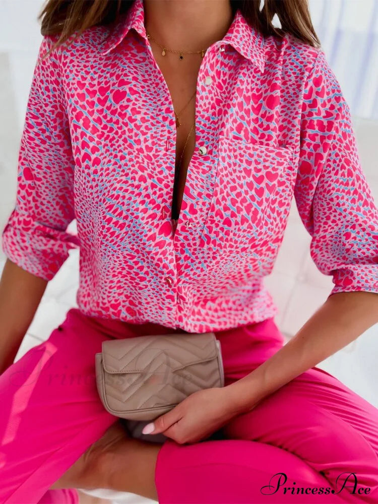 Fashion Floral Print Shirt Pink / S