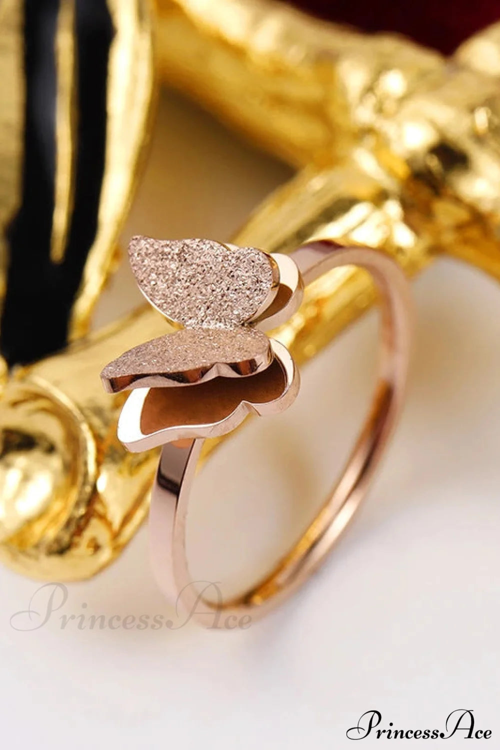 Fashion Frosted Butterfly Titanium Steel Ring