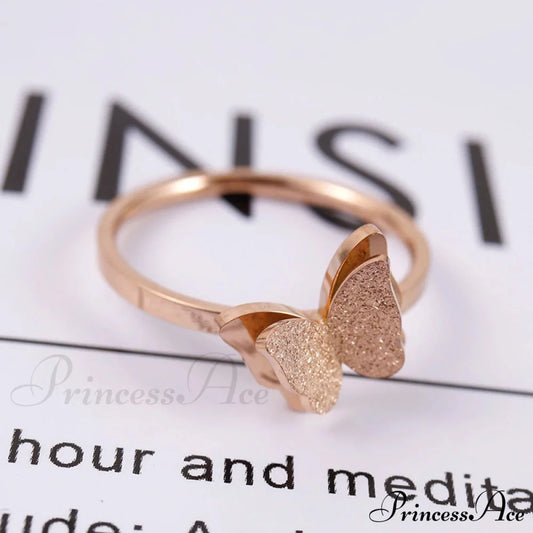 Fashion Frosted Butterfly Titanium Steel Ring