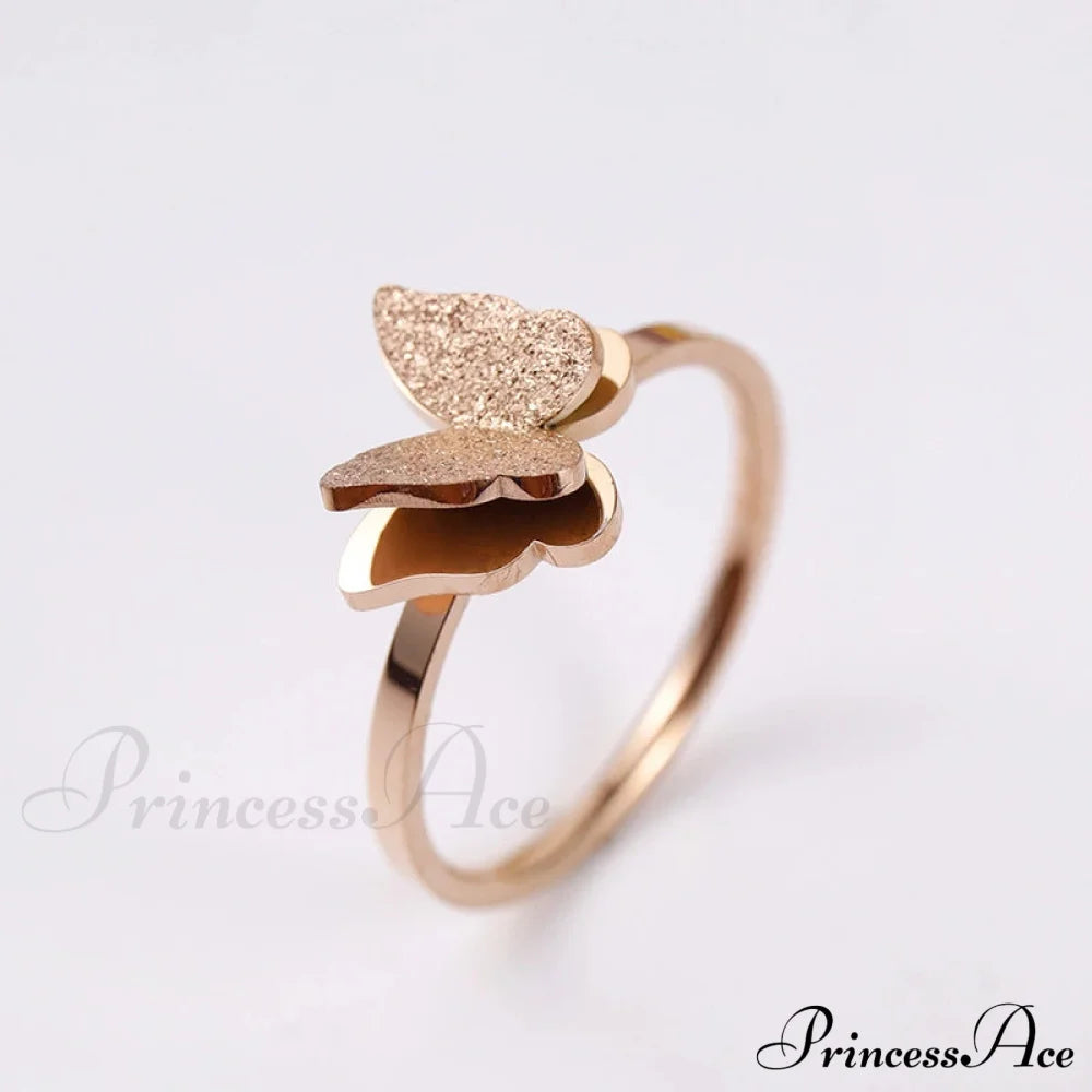 Fashion Frosted Butterfly Titanium Steel Ring Rose Gold / 6