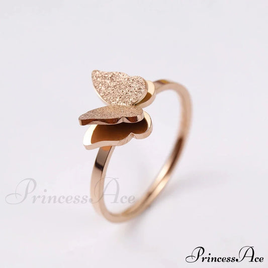 Fashion Frosted Butterfly Titanium Steel Ring Rose Gold / 6