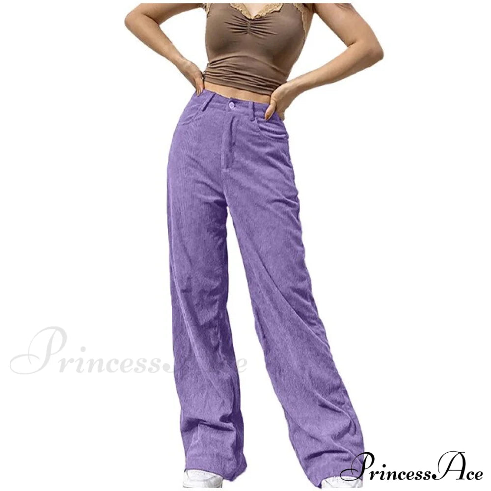 Fashion Full-Length Pocket Cargo Jeans Purple / L