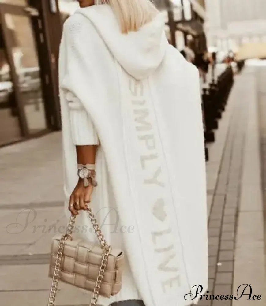 Fashion Geometric Print Long Sleeve Hooded Casual Loose Trench Stylish Coat White / S Coats-L