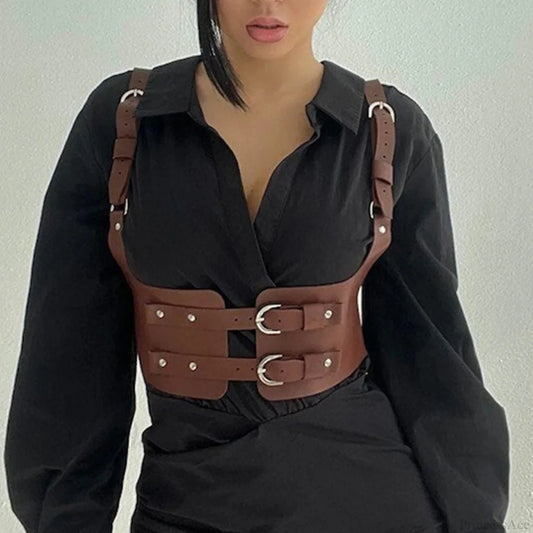 Fashion Gothic Punk Broad Waist Belt brown / Adjustable